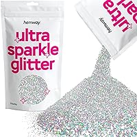 Hemway Premium Ultra Sparkle Glitter Multi Purpose Metallic Flake for Arts Crafts Nails Cosmetics Resin Festival Face Hair - Silver Holographic - Chunky (1/40