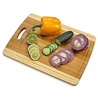 Large Premium Bamboo Cutting and Serving Boards with Handle 12x16 Inch - Kitchen Chopping Boards with Juice Grooves. 100% Natural Bamboo Wood.