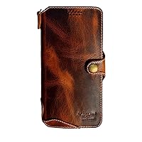 Yogurt Case Compatible for iPhone 15 Pro Max, Genuine Leather Wallet Cover Compatible for iPhone 15 Pro Max, 6.7-inch Handmade Dark Brown