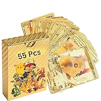 Playing Cards 55 PCS Golden Foil Card Assorted Cards TCG Deck Box - V Series Cards Vmax GX Rare Golden Cards and Common-Rare Mystery Card