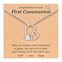 PINKDODO Cross Heart Pendant Necklace for Girls, First Communion Gifts for Daughter Granddaughter Teens
