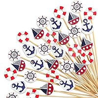 Funtery Nautical Cocktail Pick Bachelorette Party Decoration Bamboo Appetizer Toothpick Cocktail Sailing Food Fruit Cake Pick Sea Sailboat for Nautical Birthday Summer Beach Party Favor(200 Pcs)