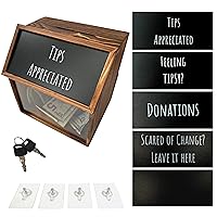 Customizable Donation Box, Tip Box, or Tip Jar for Bartender. Includes 2 Keys, Adhesive Bolts, and 5 Interchangeable Signs. Use as a Box for Tips, Ballot Box, or Suggestion Lock Box with Slot on Top.