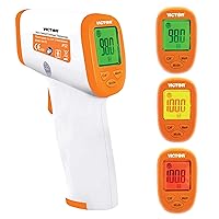 Victor T9000 Non-Contact Digital Infrared Forehead and Wrist Thermometer, for Adults and Kids, Quick 1 Second Readings, 3-Color Temperature Warning Display, White/Orange
