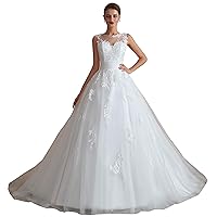 Women's Jewel Applique A-line Sweep-Train Wedding Dress