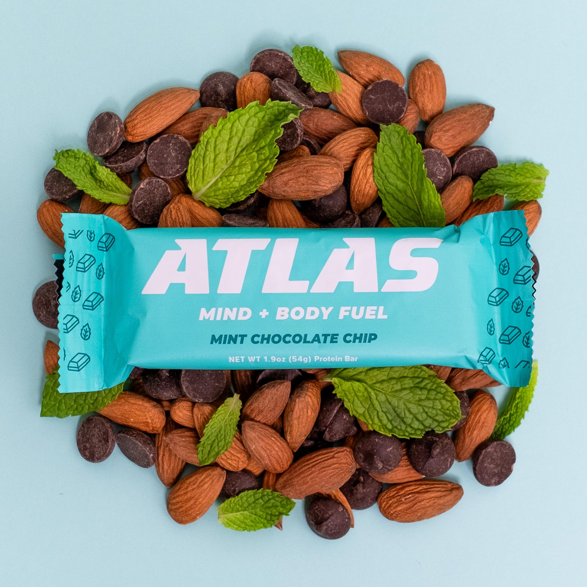 Atlas Protein Bar, 20g Protein, 1g Sugar, Clean Ingredients, Gluten Free (Mint Chocolate Chip, 12 Count (Pack of 2))