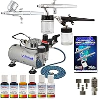 Master Airbrush Cool Runner II Dual Fan Air Compressor Airbrushing System Kit with 3 Professional Airbrushes, Gravity & Siphon Feed - 6 Primary