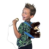 Singing Machine Kids Presents The Sing Along Crew Speaker & Microphone Plush Toy Backpack with Songs, Sound Effects & Recording, Lil Rex, Brown & Beige, (SMK010)