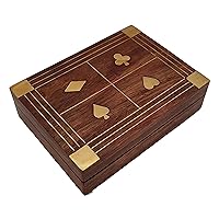 Wooden Playing Cards Holder Free Playing Card Deck Included Vintage Game 2 Decks Storage Box Case
