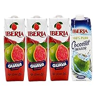 Iberia Coconut Water, 33.8 fl oz + Iberia Guava Nectar 33.8 Ounce (Pack Of 3)