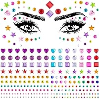 OIIKI 2 Sheets Colorful Star Face Eye Stickers, Heart Face Gems, Acrylic Crystal Face Gems, Halloween Round Square Face Makeup Stickers, 2 Styles Rhinestones Tattoos for Women, Girls