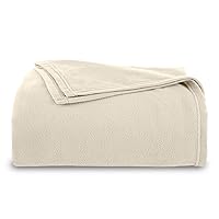 Vellux Fleece Blanket King Size - Fleece Bed Blanket - All Season Warm Lightweight Super Soft Throw Blanket - Ivory Blanket - Hotel Quality- Plush Blanket For Couch (108x90 Inches, Ivory)
