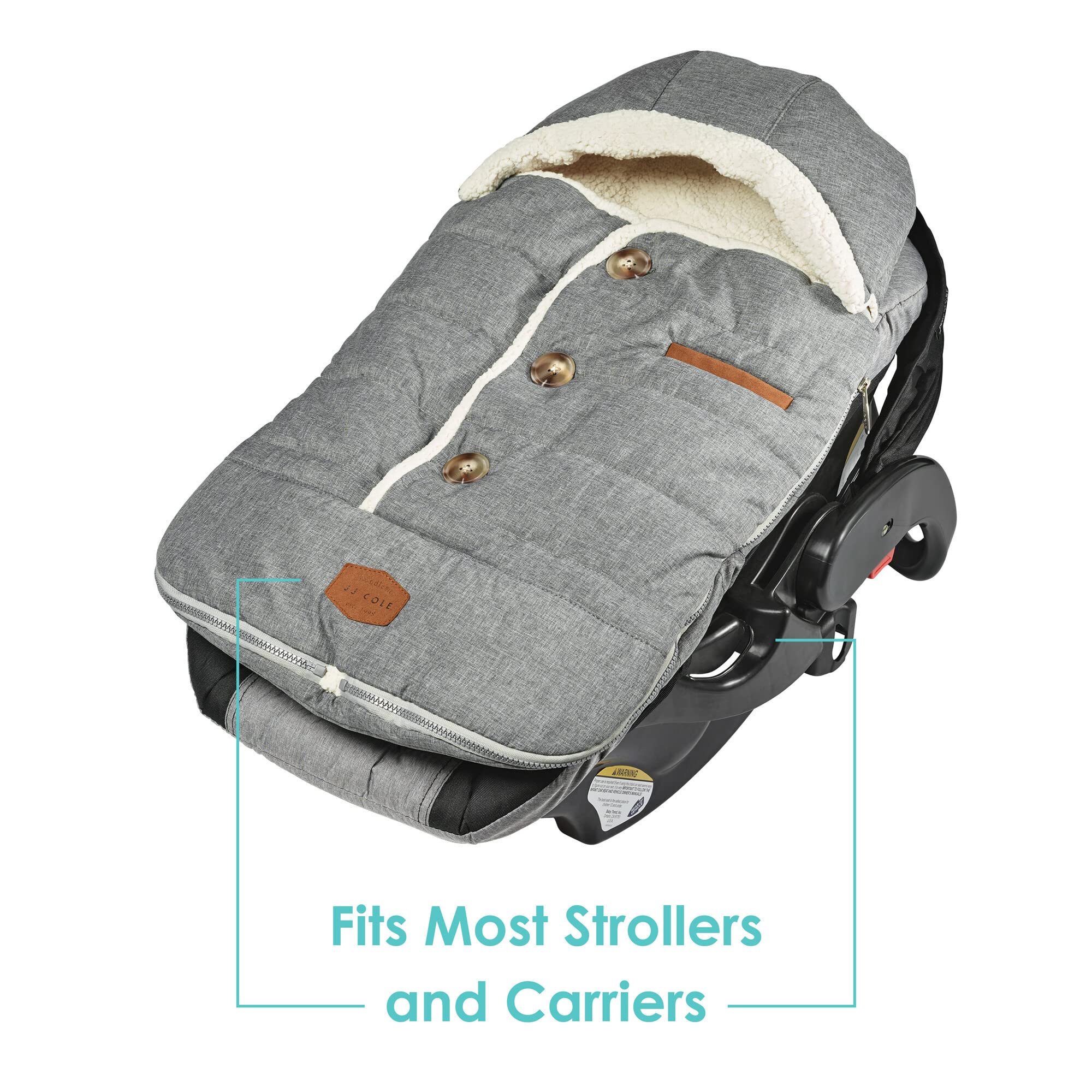 JJ Cole Bundle Me Winter Baby Car Seat Cover and Bunting Bag — Urban — Heather Gray — Weather Resistant Baby Carrier Cover — Winter Baby Essentials