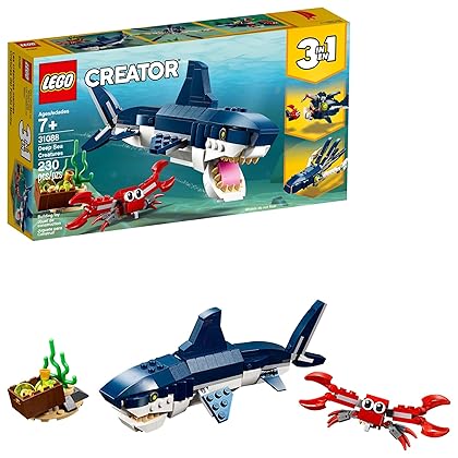 LEGO Creator 3in1 Deep Sea Creatures 31088 Shark, Crab, Squid or Angler Fish Sea Animal Toys, Figures Set, Gifts for 7 Plus Year Old Girls and Boys