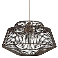 Hunter - Brookhollow 4-Light Sable Rattan, Extra Large Pendant Light, Dimmable, Casual Style, Geometric Shaped, for Bedrooms, Kitchens, Dining, Living Rooms - 13219