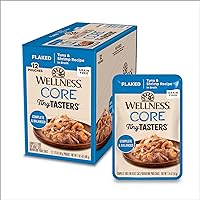 Wellness CORE Tiny Tasters Wet Cat Food, Complete & Balanced Natural Pet Food, Made with Real Meat, 1.75-Ounce Pouch, 12 Pack (Adult Cat, Flaked Tuna & Shrimp)