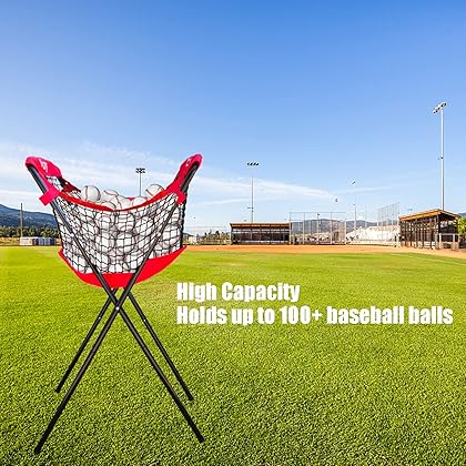 uvcany Baseball Caddy for Balls, Portable Large Capacity Ball Caddy for Baseball Softball Tennis Stand, Holds 100+ Baseballs or 50+ Softballs for Pitching or Batting Practice Training Drills