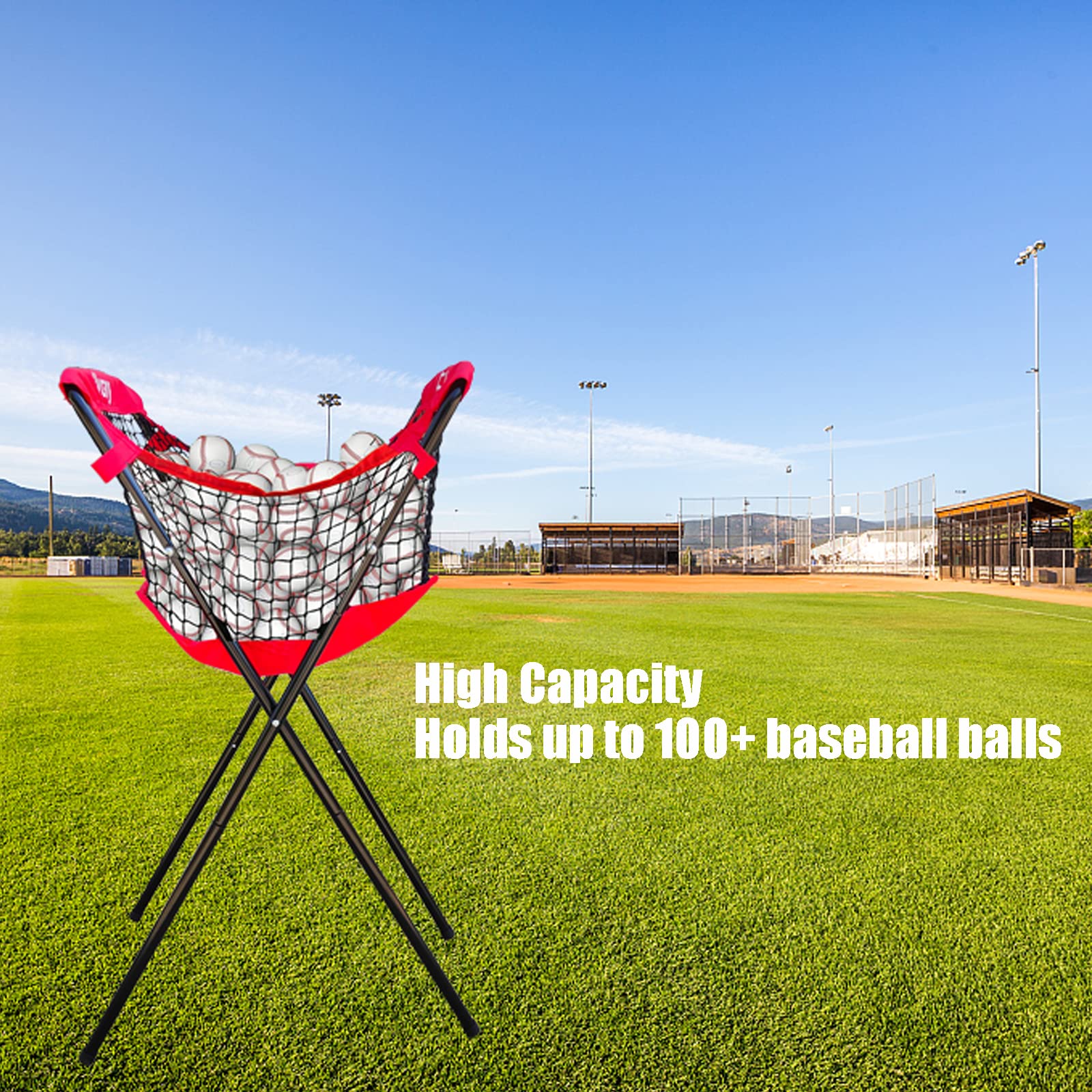 uvcany Baseball Caddy for Balls, Portable Large Capacity Ball Caddy for Baseball Softball Tennis Stand, Holds 100+ Baseballs or 50+ Softballs for Pitching or Batting Practice Training Drills