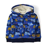 The Children's Place baby boys Construction Truck Sherpa Lined Zip Up Hoodie