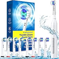 Rotating Electric Toothbrush for Adults with 8 Brush Heads (2 Types), 4 Modes Deep Clean Electric Toothbrush with Rechargeable Power and 2 Min Smart Timer, Fast Charge (White)