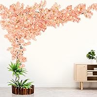 Artificial Cherry Blossom Tree with LED Light, Fake Tree Cherry Blossom Tree Artificial Champagne Pink Sakura Tree for Party, Wedding, Office, Home Decor, Indoor & Outdoor (4 x 6.5ft Vine) - by TTDMK