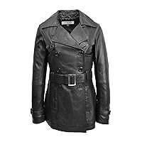 DR201 Women's Leather Buttoned Coat With Belt Smart Style Black