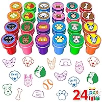 Dog Party Stamps for Kids, 24Pcs Assorted Pet Puppy Pals Self-Inking Stamps, Goodie Bag Stuffers, Paw Dog Birthday Party Favor for Kids, Teacher Stamps Reward Pinata Fillers Carnival Prizes
