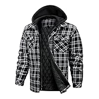 CHEXPEL Flannel Jackets for Men Long Sleeve Plaid Shirt Jacket Quilt Lined Hooded with Button Down Winter Coat