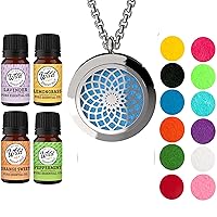 Wild Essentials Sun Mandala Necklace Essential Oil Diffuser Kit with Lavender, Lemongrass, Peppermint, Orange Oils, 12 Refill Pads, Calming Aromatherapy Gift Set, Customizable Color Changing, Perfume