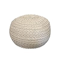 NOORI Home - Premium Luxury 100% Handmade & Handcrafted Cable Style Cotton Knitted Jade Comfortable Pouf, Ottoman, Footrest, Footstool - Beige - 20