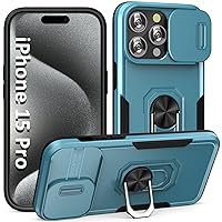 ADDIT Phone Case for iPhone 15 Pro Case iPhone 15 Pro Phone Case, with Sliding Lens Cover and Kickstand Ring, Support Magnet Car Mount, Military Grade, Heavy Duty, for iPhone 15 Pro Case Blue