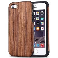 TENDLIN Compatible with iPhone 5S Case/iPhone SE 2016 Case (1st Gen) Wood Grain Outside Soft TPU Silicone Hybrid Slim Case Designed for iPhone 5 / 5S / SE (1st Gen 2016) - Red Sandalwood