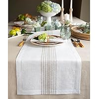 Solino Home Farmhouse Stripe Linen Table Runner 18 x 120 Inch – 100% Pure Linen Natural and White Table Runner – Machine Washable Farmhouse Dining Table Runner