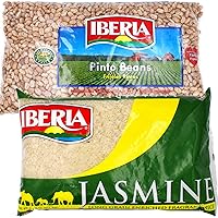Pinto Beans 4 lb, Bulk Pinto Beans, Long Shelf Life Pinto Beans with Easy Storage, Rich in Fiber & Potassium & Jasmine Rice, 5 lbs Long Grain Naturally Fragrant Enriched Jasmine Rice, White