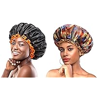 mikimini Extra Large Black Shower Cap + Mystery Shower Caps with Brown Lace