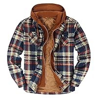 Sherpa Quilted Lined Button Down Plaid Shirt Jackets For Men Winter Warm Hooded Outerwear Mens Hooded Sweatshirt