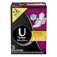 U by Kotex Cleanwear Ultra Thin Pads with Wings, Regular, 36 Count