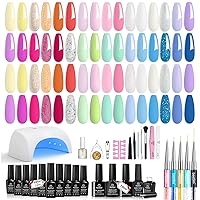 Beetles 52 Pcs Gel Nail Polish Kit with UV LED Light Starter Kit Soak Off 32 Colors Glitter Gel Polish and Nail Art Liner Brushes 5Pcs Nails Gel Polish Painting Nail Art Design Brush Pen .