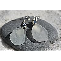 Custom Handmade Genuine Small Frosted White Sea Glass Sterling Silver Earrings