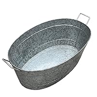 Benjara BM195213 9.5 x 15 x 30.5 in. Embossed Design Oval Shape Galvanized Steel Tub with Side Handles Silver - Large