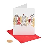 Papyrus Boxed Christmas Cards with Envelopes, Merry Christmas and Happy New Year, Metallic Trees (12-Count)