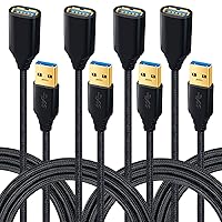 USB 3.0 Extension Cable, 4Pack [6ft] USB A Male to Female Braided Extender Cord 5Gbps Fast Data Transfer for Hard Drive, Keyboard, Mouse, Webcam, USB Flash Drive, Printer - Black
