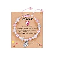 HGDEER Kindergarten Preschool Graduation Gifts for Little Girls | Unicorn Bracelet for Daughter/Granddaughter/Niece | Pink Pearl and Rhinestone Balls Bracelet | Adjustable Length