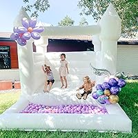 White Bounce House, Outdoor Indoor Inflatable Bouncy Castle for Kids Adults, Jumping Castle for Party Wedding Family Commercial Use, Decorative 100Pcs Balloon Gifts(10FTx8FTx8FT)