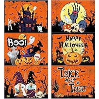 Halloween Plastic Placemats Set of 6 Halloween Table Mats Trick or Treat Kitchen Decor Wipe Clean Washable Recyclable Orange Halloween Place Mats for Indoor Outdoor Heat Resistant Kitchen Dining Table
