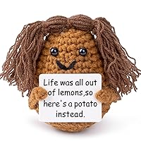 FreeNFond Positive Funny Potato, Cute Crochet Potato with Hair Positive Card, Cute Wool Knitted Potato for Best Friend Encouragement Birthday Gifts