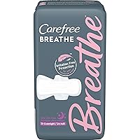 Carefree Breathe Ultra Thin Overnight Pads with Wings, White, Unscented, 24 Count