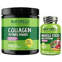 NATURELO Whole Food Women's Multivitamin, 120 Count Collagen Peptide Powder, 45 Servings