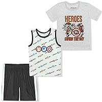 Marvel Avengers Boys’ Thor, Captain America and Iron Man T-Shirt, Tank Top and Short Set for Toddlers and Little Kids