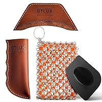 Cast Iron Care Bundle: 316 Stainless Steel 𝐓𝐫𝐢𝐩𝐥𝐞 𝐑𝐢𝐧𝐠 𝐂𝐡𝐚𝐢𝐧𝐦𝐚𝐢𝐥 Scrubber (Orange) & Extra Thick Leather Handle Cover Set of 2 (𝐌𝐚𝐝𝐞 𝐢𝐧 𝐆𝐞𝐨𝐫𝐠𝐢𝐚) – Perfect for Pan